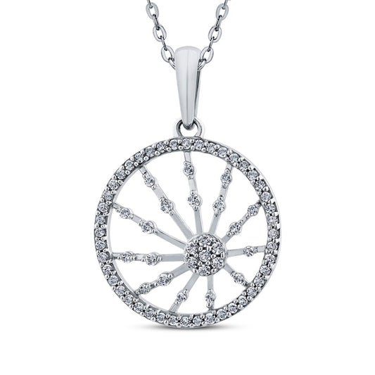 0.38 CT. T.W. Natural Diamond Bursting Ray Circle Pendant in 10K White Gold