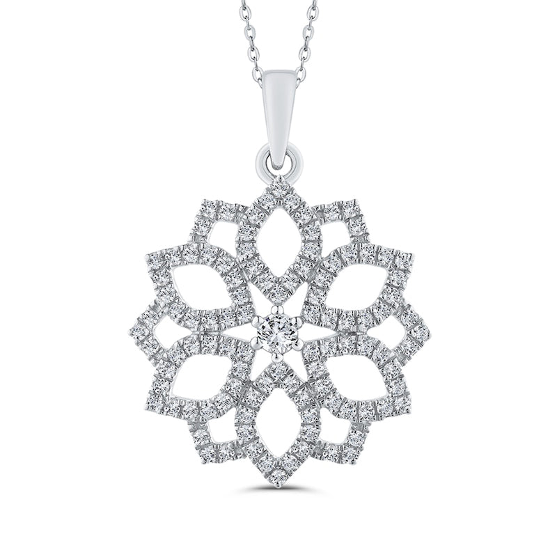 0.5 CT. T.W. Natural Diamond Flower Pendant in 10K White Gold