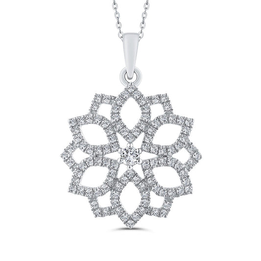 0.5 CT. T.W. Natural Diamond Flower Pendant in 10K White Gold