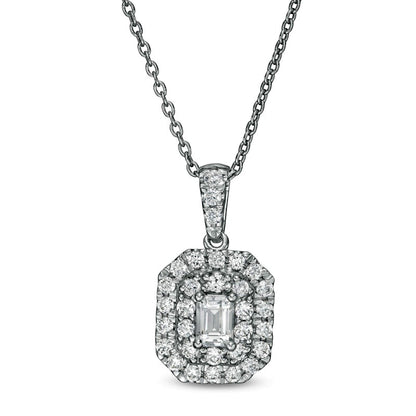 0.5 CT. T.W. Certified Emerald-Cut Lab-Created Diamond Octagonal Double Frame Pendant in 14K White Gold (F/SI2)