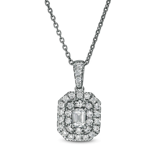 0.5 CT. T.W. Certified Emerald-Cut Lab-Created Diamond Octagonal Double Frame Pendant in 14K White Gold (F/SI2)