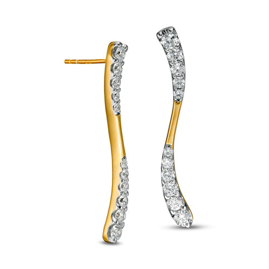 1.5 CT. T.W. Journey Diamond Linear Wave Drop Earrings in 10K Gold