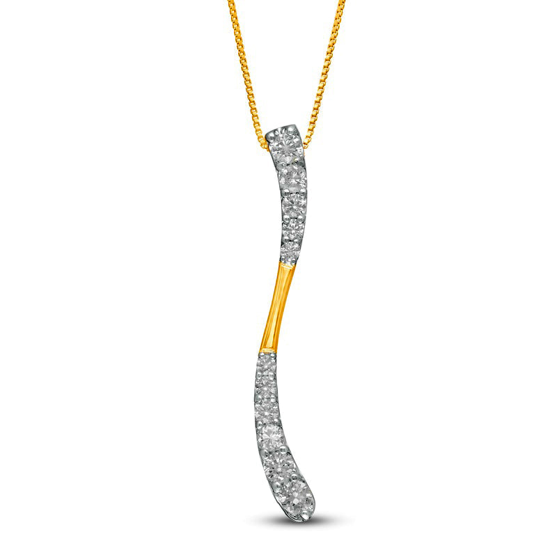 0.88 CT. T.W. Journey Natural Diamond Wave Pendant in 10K Yellow Gold