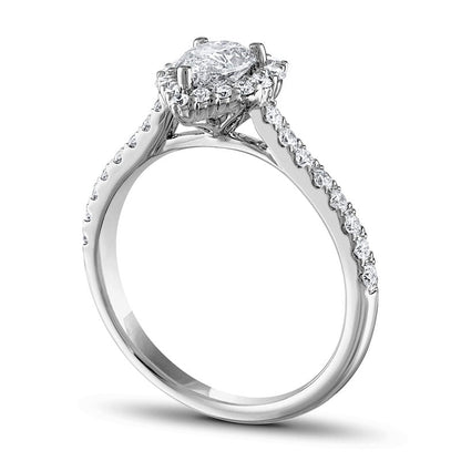 1.25 CT. T.W. Pear-Shaped Natural Diamond Graduated Frame Engagement Ring in Solid 14K White Gold