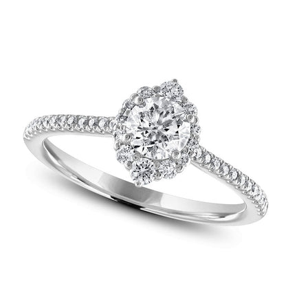 0.75 CT. T.W. Natural Diamond Elongated Ornate Frame Engagement Ring in Solid 14K White Gold