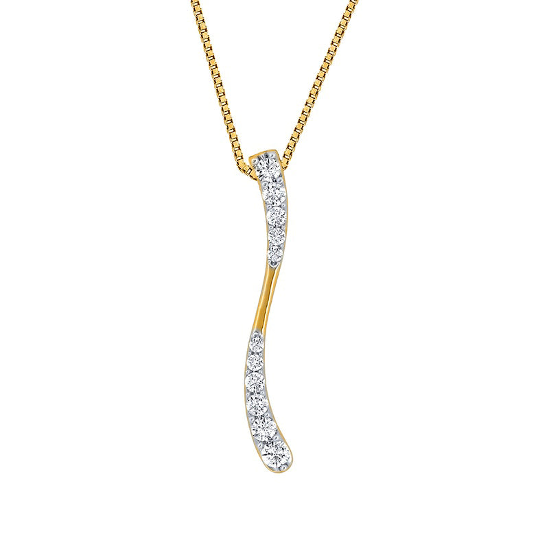 1.5 CT. T.W. Journey Natural Diamond Wave Pendant in 10K Yellow Gold