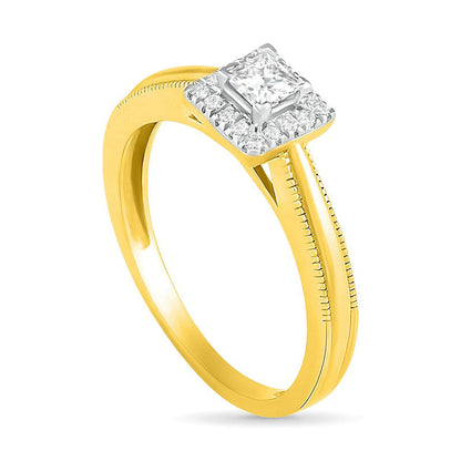 0.33 CT. T.W. Princess-Cut Natural Diamond Frame Antique Vintage-Style Bridal Engagement Ring Set in Solid 10K Yellow Gold