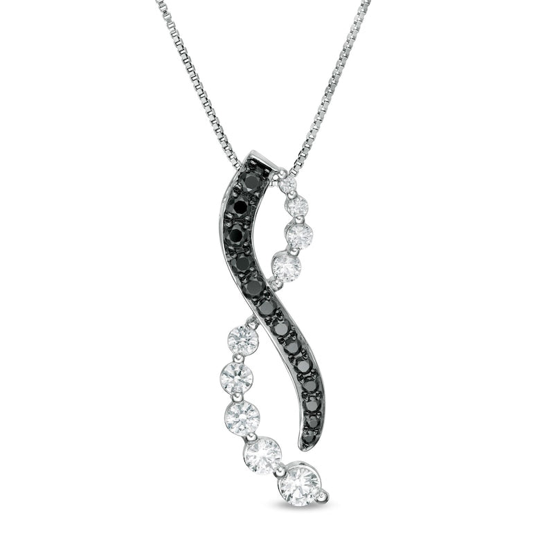 1 CT. T.W. Enhanced Black and White Journey Natural Diamond Twist Pendant in 10K White Gold