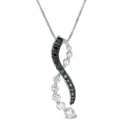 1 CT. T.W. Enhanced Black and White Journey Natural Diamond Twist Pendant in 10K White Gold