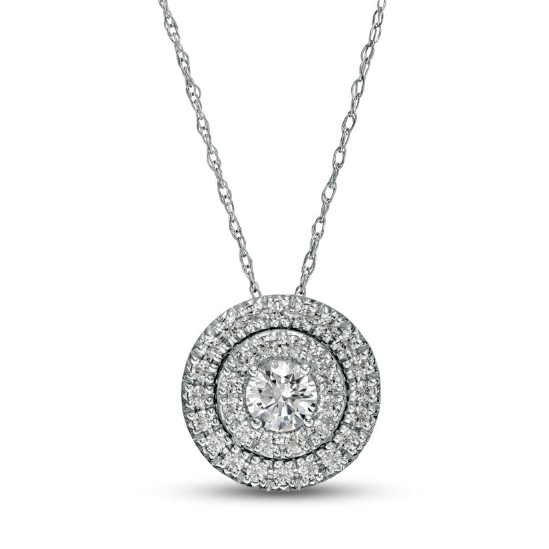 0.5 CT. T.W. Natural Diamond Double Frame Pendant in 10K White Gold
