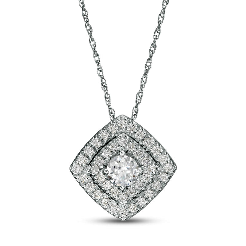 0.5 CT. T.W. Natural Diamond Tilted Double Cushion Frame Pendant in 10K White Gold