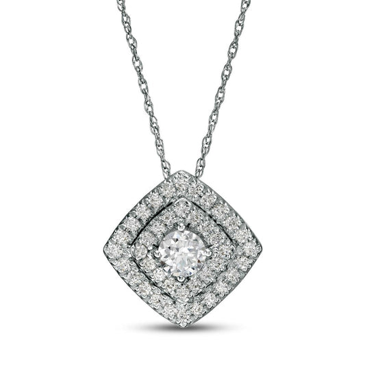 0.5 CT. T.W. Natural Diamond Tilted Double Cushion Frame Pendant in 10K White Gold