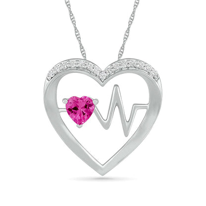 4.0mm Lab-Created Pink and White Sapphire Heartbeat Heart Pendant in Sterling Silver