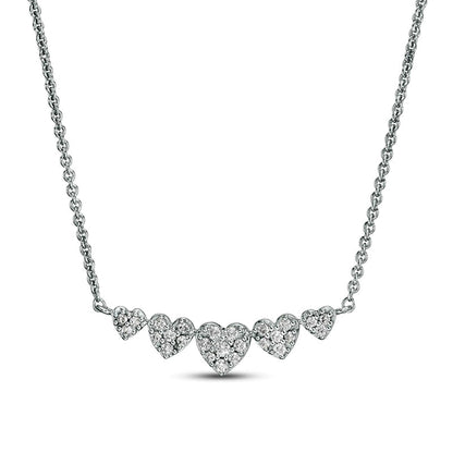 0.2 CT. T.W. Composite Heart Natural Diamond Five Stone Necklace in Sterling Silver