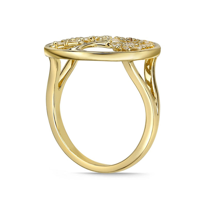 0.17 CT. T.W. Baguette Natural Diamond Tree of Life Ring in Solid 10K Yellow Gold