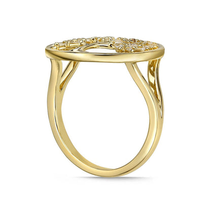 0.17 CT. T.W. Baguette Natural Diamond Tree of Life Ring in Solid 10K Yellow Gold