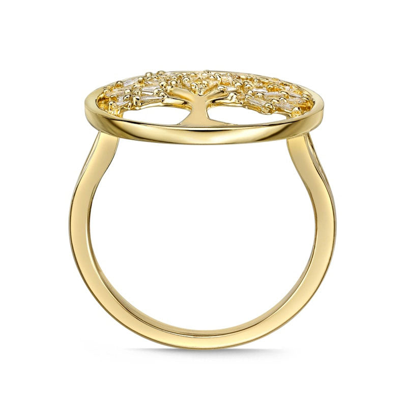 0.17 CT. T.W. Baguette Natural Diamond Tree of Life Ring in Solid 10K Yellow Gold