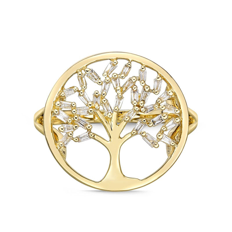 0.17 CT. T.W. Baguette Natural Diamond Tree of Life Ring in Solid 10K Yellow Gold