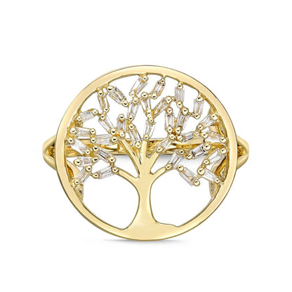 0.17 CT. T.W. Baguette Natural Diamond Tree of Life Ring in Solid 10K Yellow Gold