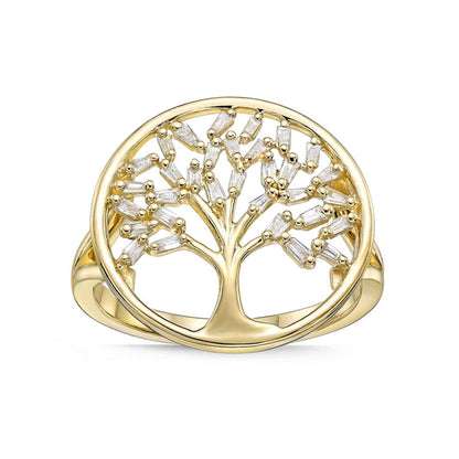 0.17 CT. T.W. Baguette Natural Diamond Tree of Life Ring in Solid 10K Yellow Gold
