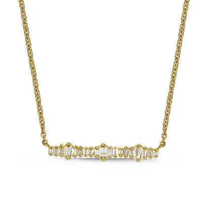 0.17 CT. T.W. Baguette Natural Diamond Sideways Bar Necklace in 10K Yellow Gold