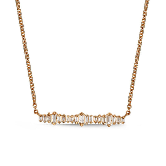 0.17 CT. T.W. Baguette Natural Diamond Sideways Bar Necklace in 10K Rose Gold