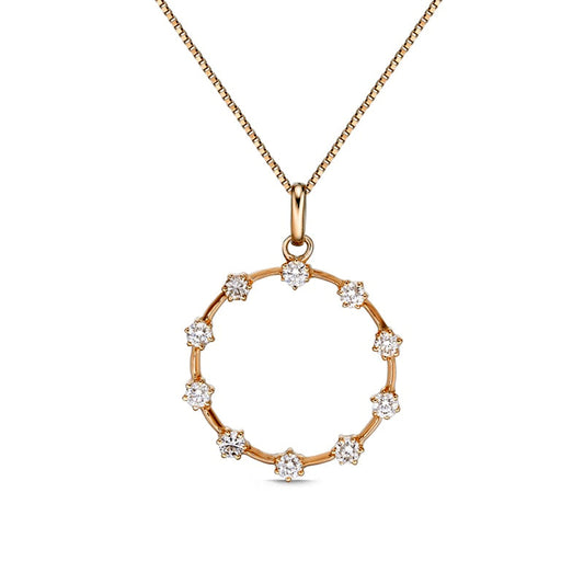 0.25 CT. T.W. Natural Diamond Ten Stone Station Circle Pendant in 10K Rose Gold