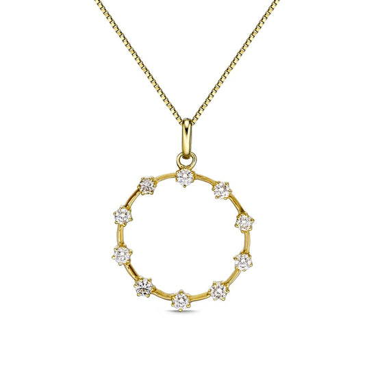 0.25 CT. T.W. Natural Diamond Ten Stone Station Circle Pendant in 10K Yellow Gold