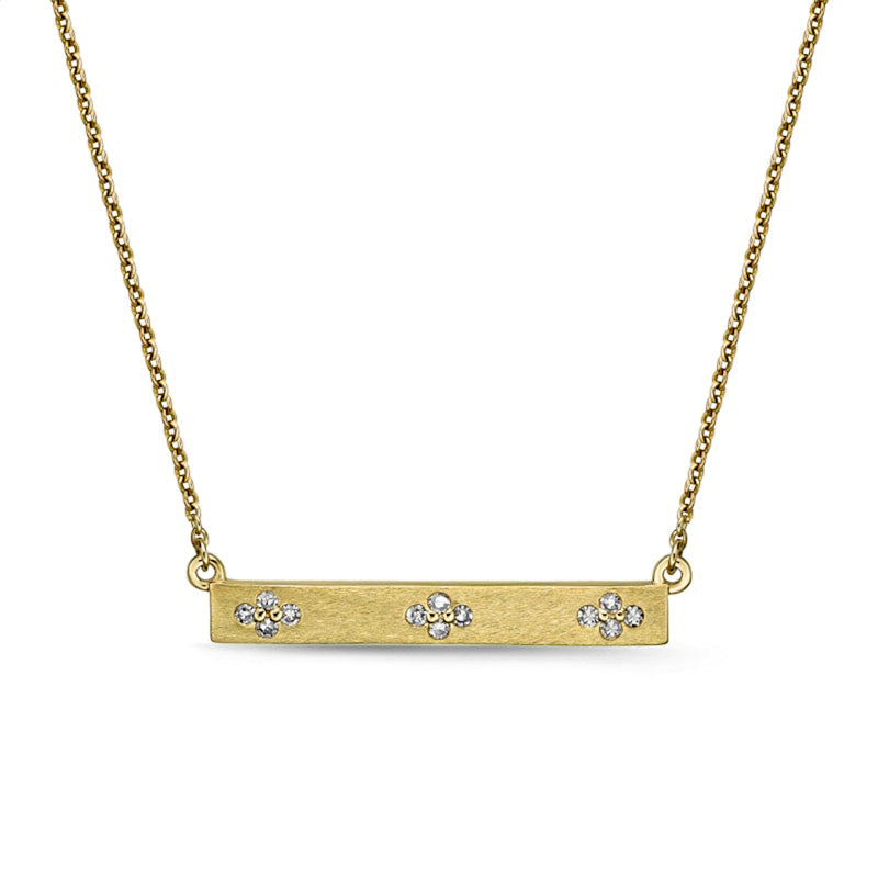 0.1 CT. T.W. Natural Diamond Flower Cluster Sideways Bar Necklace in 10K Yellow Gold