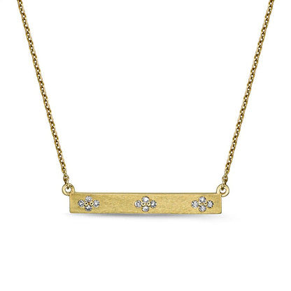 0.1 CT. T.W. Natural Diamond Flower Cluster Sideways Bar Necklace in 10K Yellow Gold