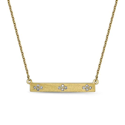 0.1 CT. T.W. Natural Diamond Flower Cluster Sideways Bar Necklace in 10K Yellow Gold