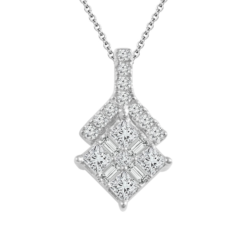0.38 CT. T.W. Composite Natural Diamond Double Tilted Square Pendant in 10K White Gold
