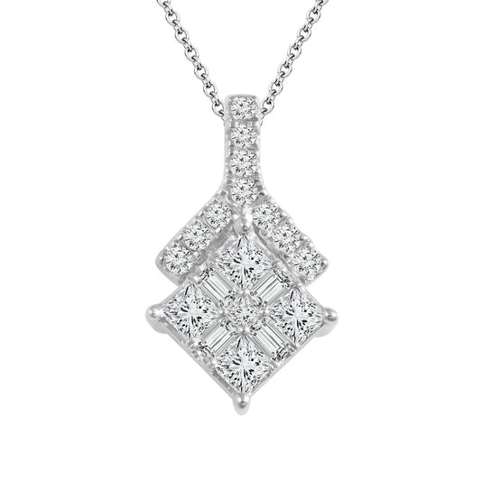 0.38 CT. T.W. Composite Natural Diamond Double Tilted Square Pendant in 10K White Gold