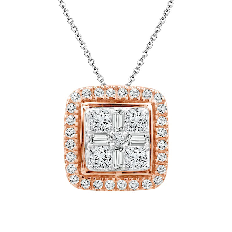 0.5 CT. T.W. Composite Natural Diamond Square Frame Pendant in 14K Two-Tone Gold