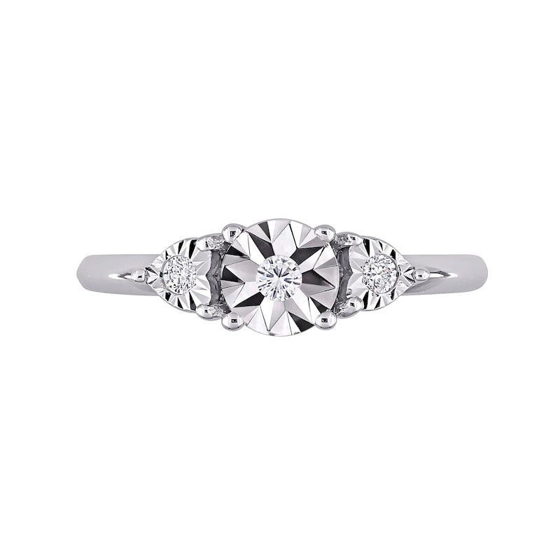 0.10 CT. T.W. Natural Diamond Three Stone Heart Sides Promise Ring in Sterling Silver