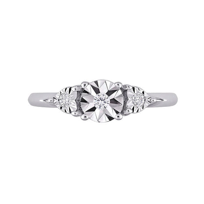 0.10 CT. T.W. Natural Diamond Three Stone Heart Sides Promise Ring in Sterling Silver