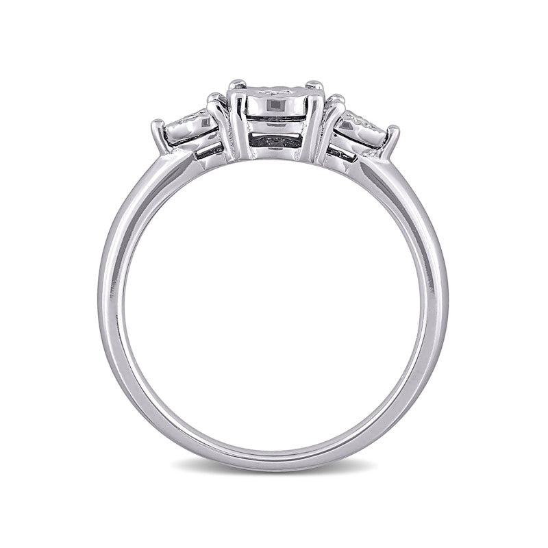 0.10 CT. T.W. Natural Diamond Three Stone Heart Sides Promise Ring in Sterling Silver