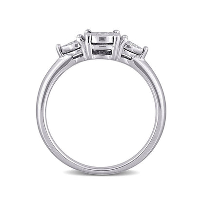 0.10 CT. T.W. Natural Diamond Three Stone Heart Sides Promise Ring in Sterling Silver