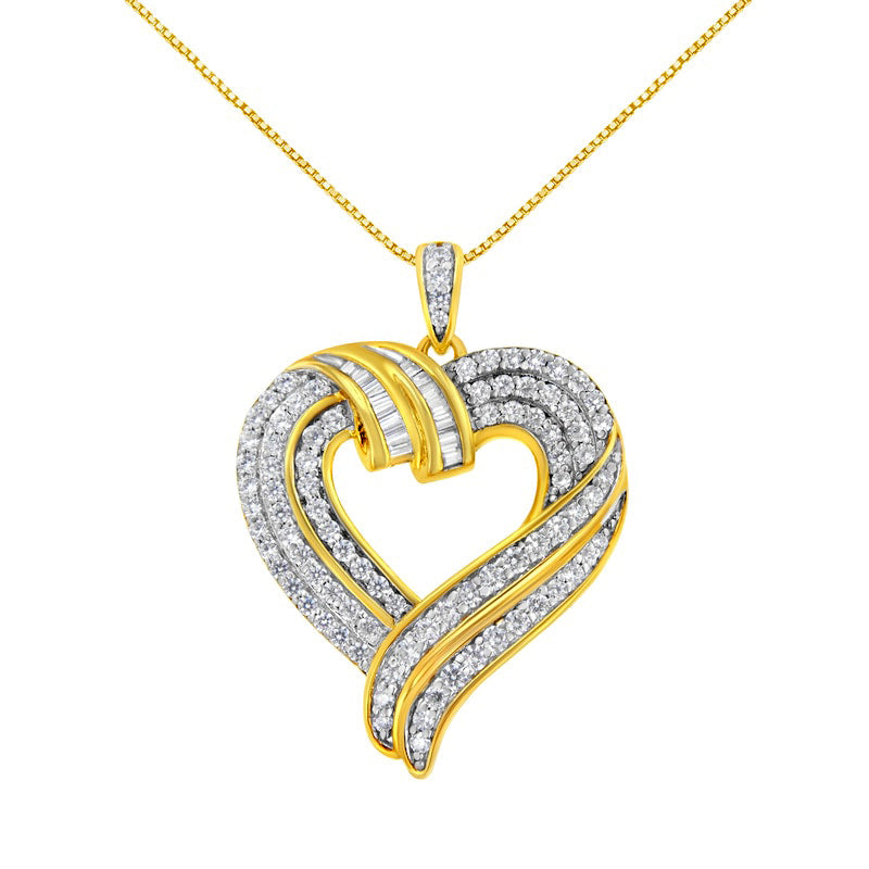 1 CT. T.W. Natural Diamond Swirl Top Heart Pendant in Sterling Silver with 14K Gold Plate