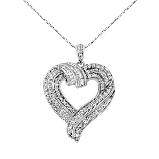 1 CT. T.W. Natural Diamond Swirl Top Heart Pendant in Sterling Silver