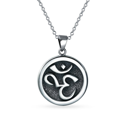 Oxidized Om Sanskrit Symbol Medallion Pendant in Sterling Silver