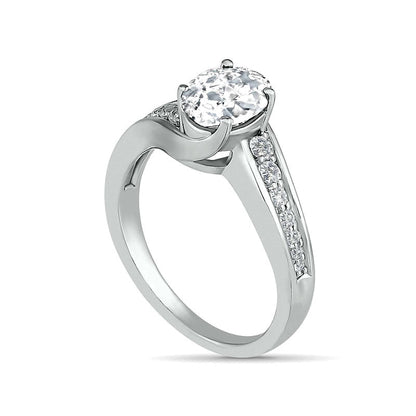 Oval White Lab-Created Sapphire Bypass Bridal Engagement Ring Set in Sterling Silver