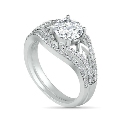 7.0mm White Lab-Created Sapphire Geometric Pointed Split Shank Bridal Engagement Ring Set in Sterling Silver