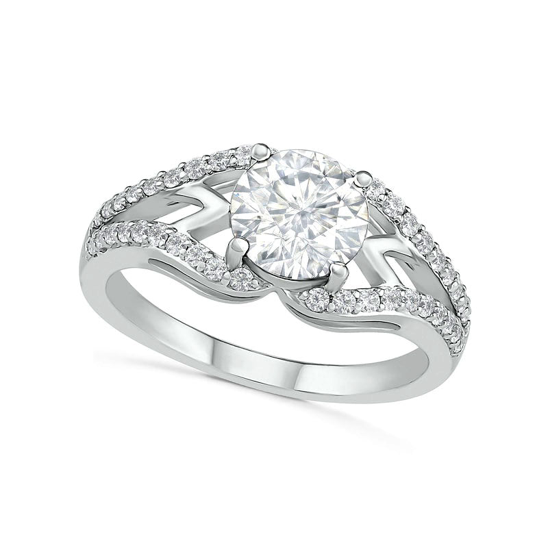 7.0mm White Lab-Created Sapphire Geometric Pointed Split Shank Bridal Engagement Ring Set in Sterling Silver