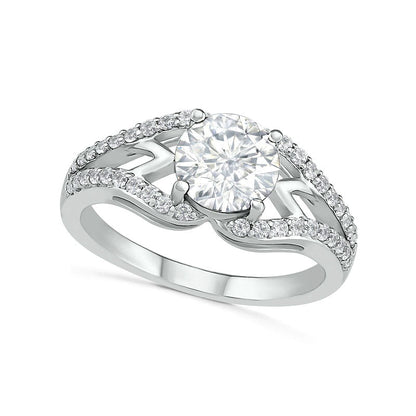 7.0mm White Lab-Created Sapphire Geometric Pointed Split Shank Bridal Engagement Ring Set in Sterling Silver