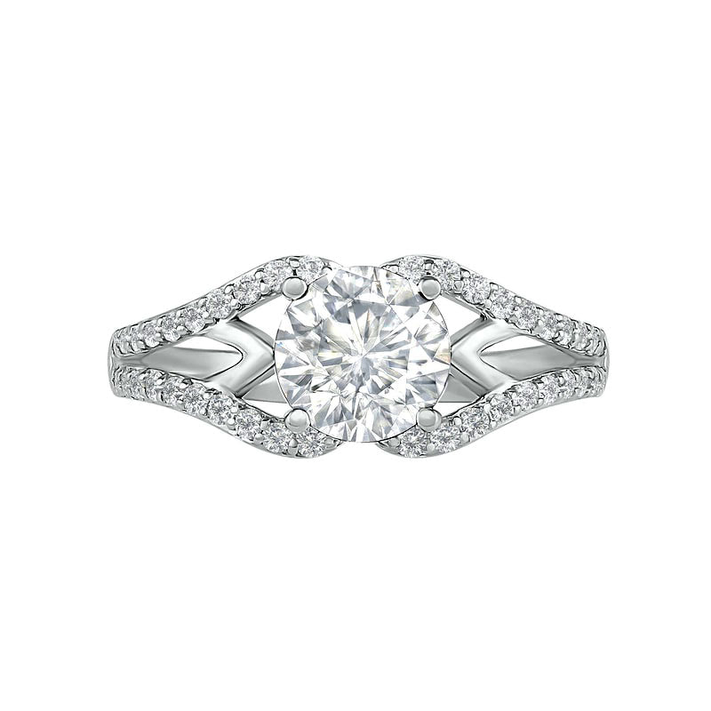7.0mm White Lab-Created Sapphire Geometric Pointed Split Shank Bridal Engagement Ring Set in Sterling Silver