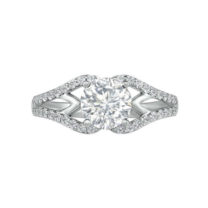 7.0mm White Lab-Created Sapphire Geometric Pointed Split Shank Bridal Engagement Ring Set in Sterling Silver