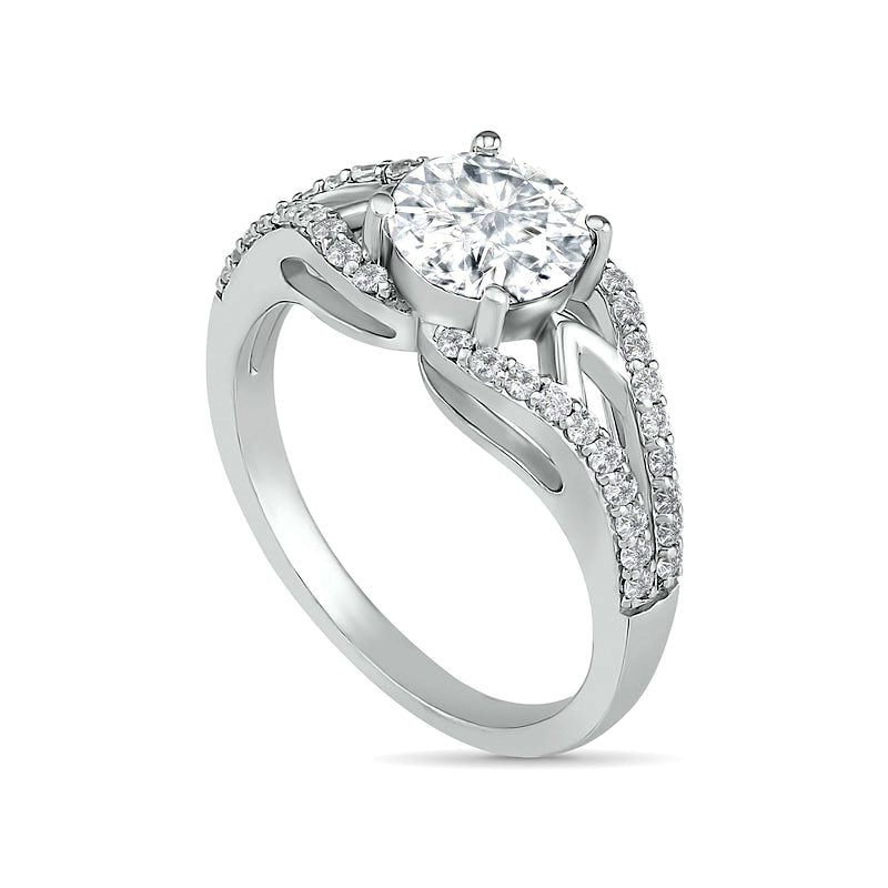 7.0mm White Lab-Created Sapphire Geometric Pointed Split Shank Bridal Engagement Ring Set in Sterling Silver
