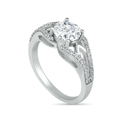 7.0mm White Lab-Created Sapphire Geometric Pointed Split Shank Bridal Engagement Ring Set in Sterling Silver