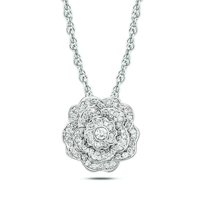 0.38 CT. T.W. Natural Diamond Flower Pendant in 10K White Gold